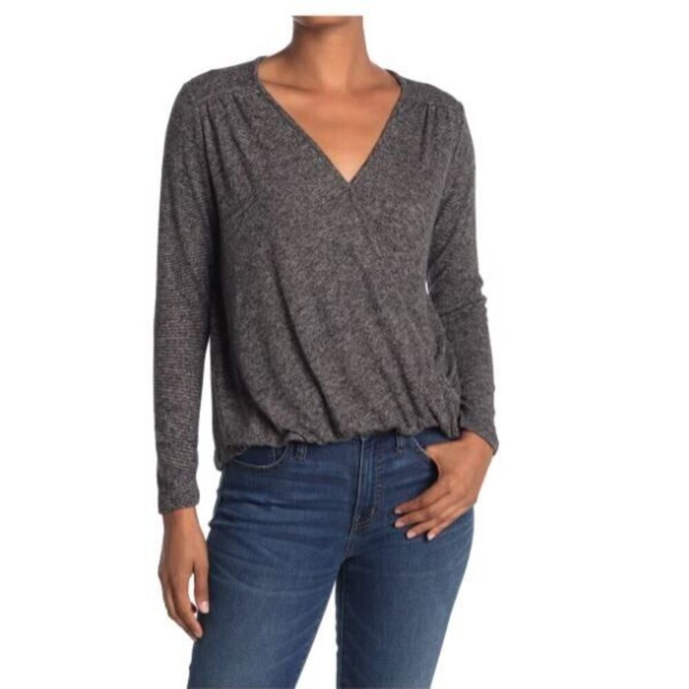 White Willow Women's Long Sleeve Wrap Top In Black Medium MSRP $78‎